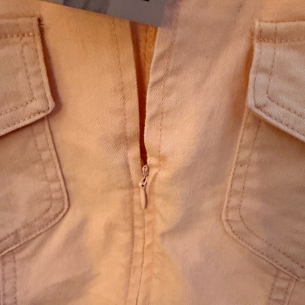 Oyrosy Vintage Slim Pink Denim Lapel Sleeveless Zipper Ruffle Mini Dress NWT - Picture 13 of 15